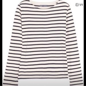 Petit Bateau Brown and White Striped Long Sleeve Tee